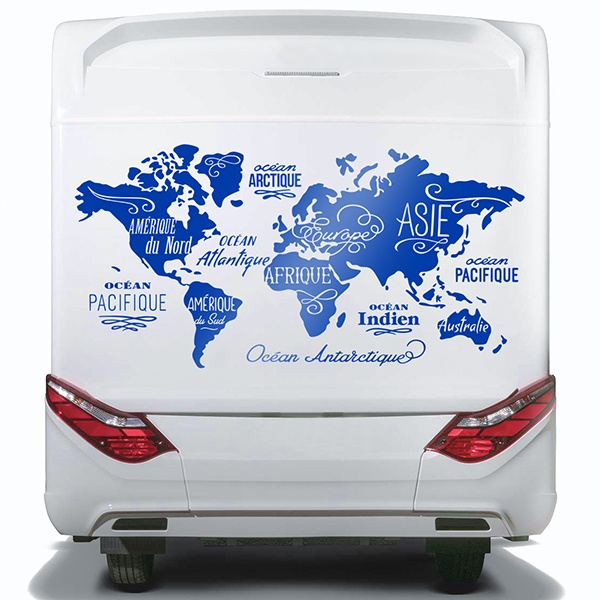 Car & Motorbike Stickers: World Map in french, Oceans and Continents