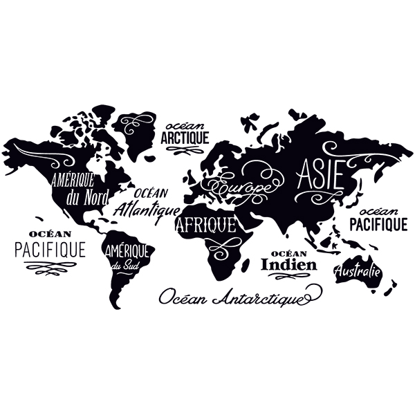 Camper van decals: World Map in french, Oceans and Continents