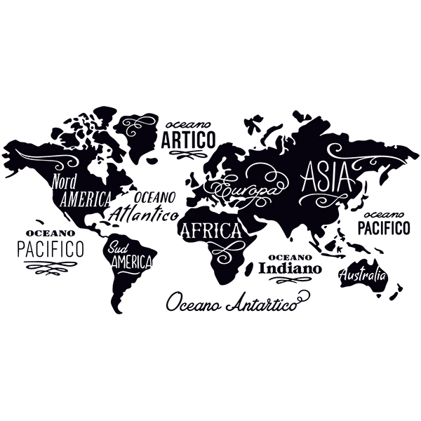 Car & Motorbike Stickers: World Map in italian, Oceans and Continents