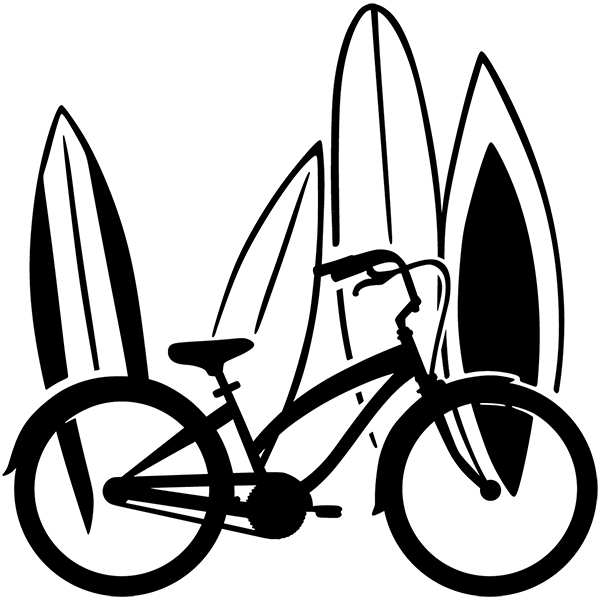 Camper van decals: Classic bicycle and surfboards