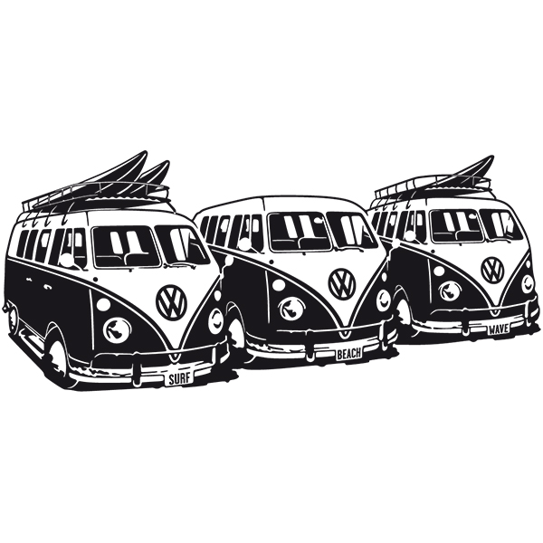 Camper van decals: Trio of surfer vans