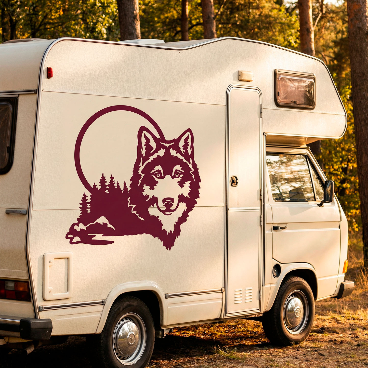 Camper van decals: Wolf in the forest