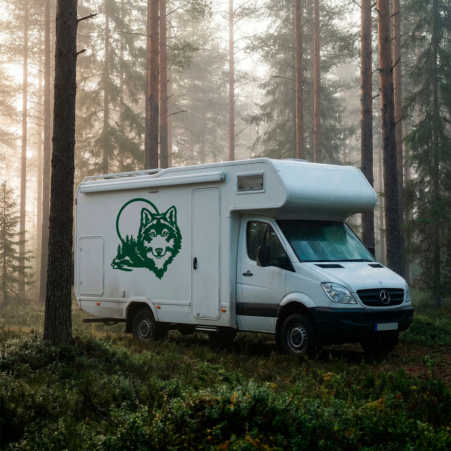 Camper van decals: Wolf in the forest