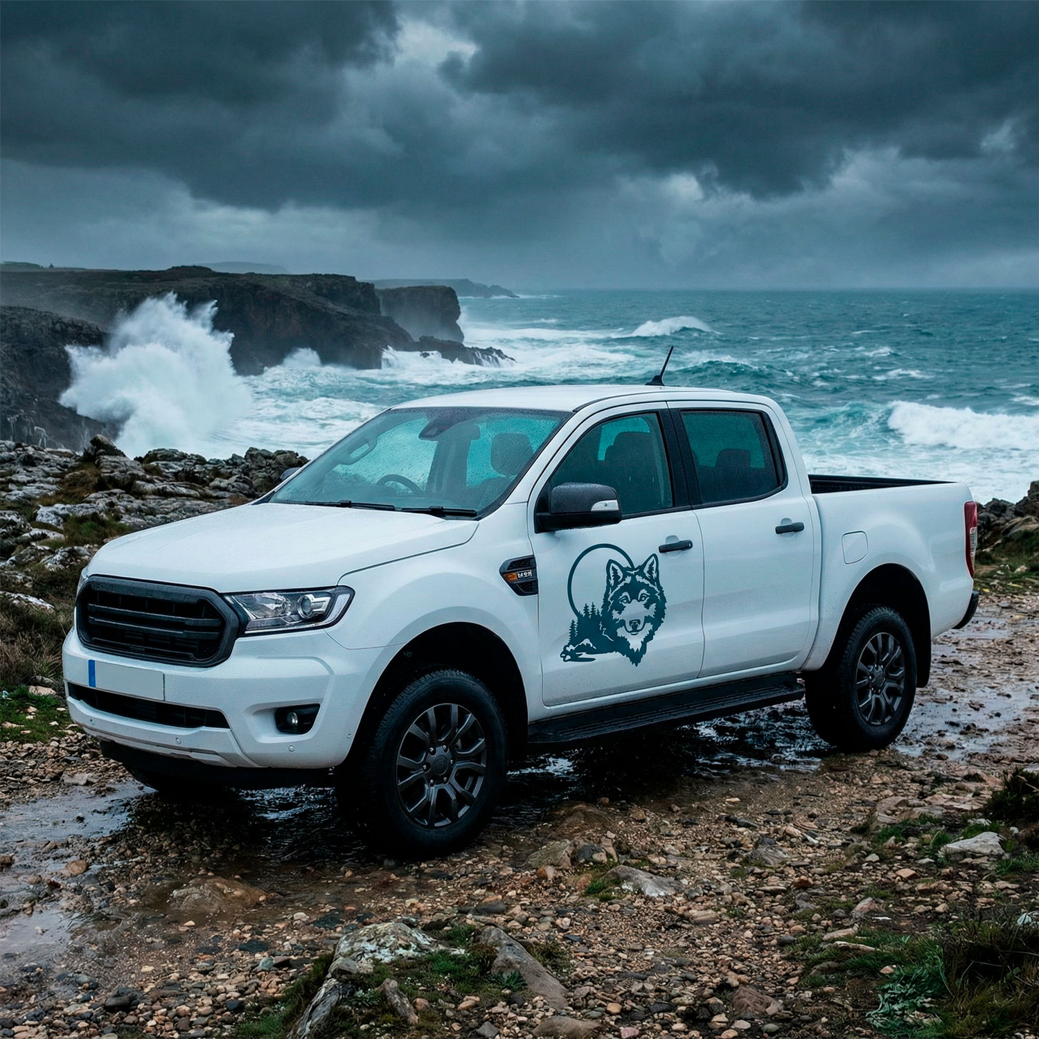 Camper van decals: Wolf in the forest