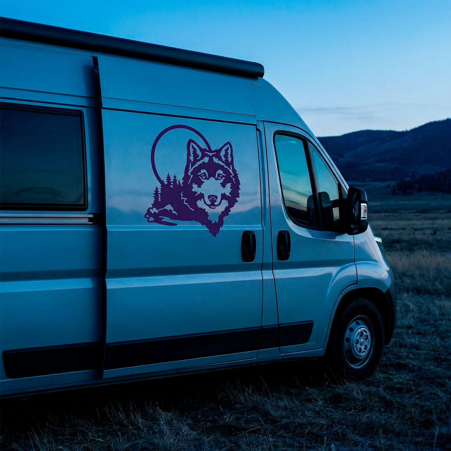 Camper van decals: Wolf in the forest