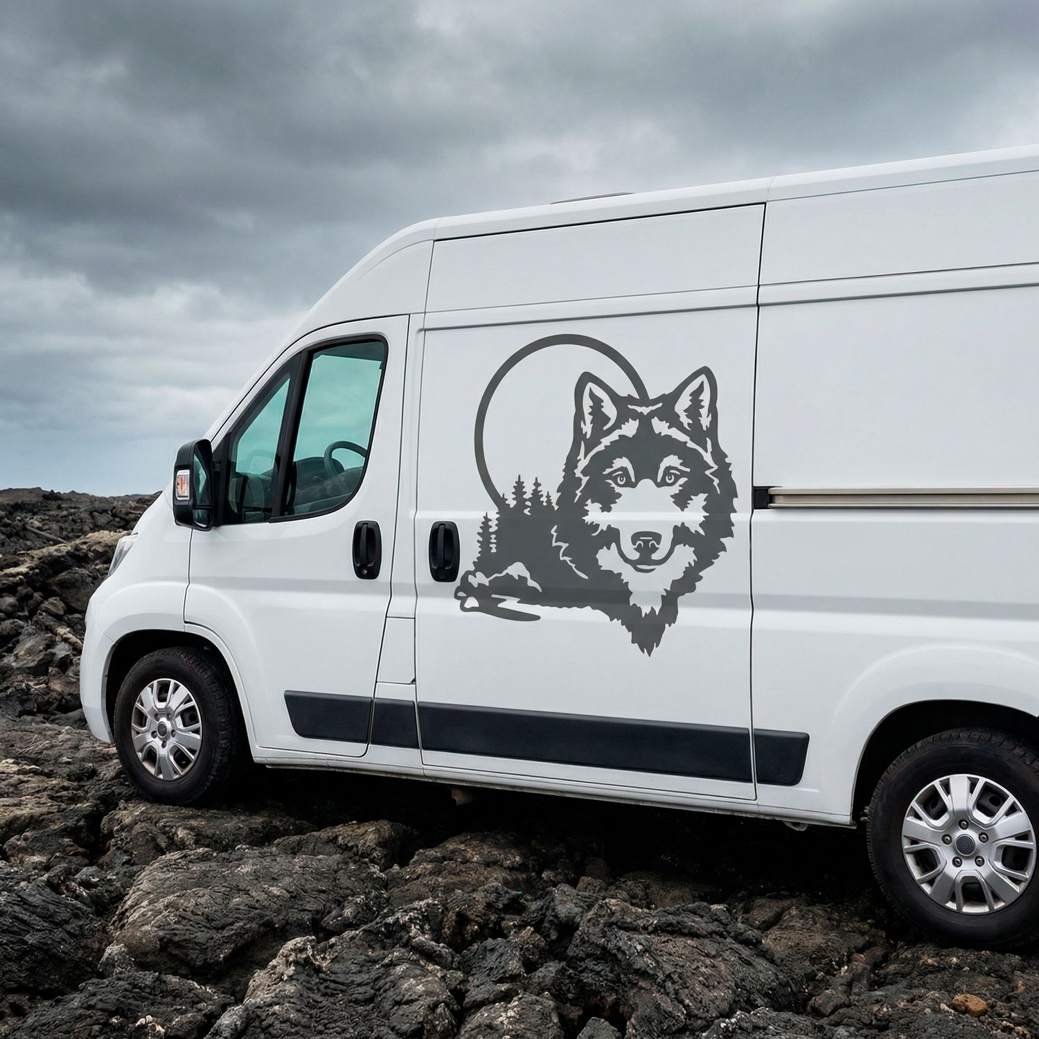 Camper van decals: Wolf in the forest