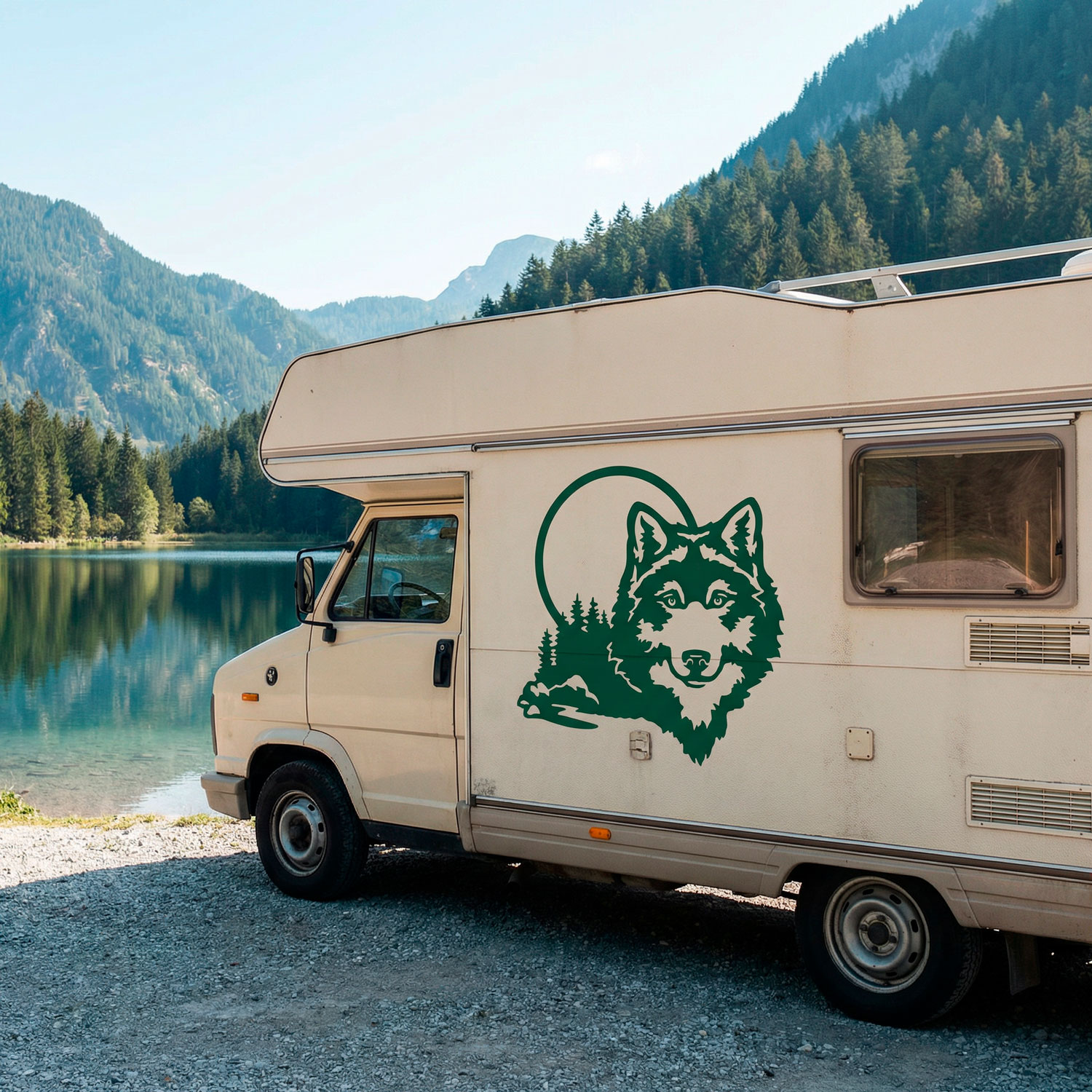 Camper van decals: Wolf in the forest