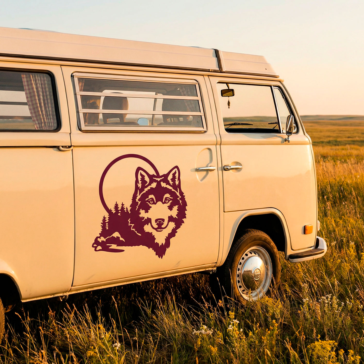 Camper van decals: Wolf in the forest