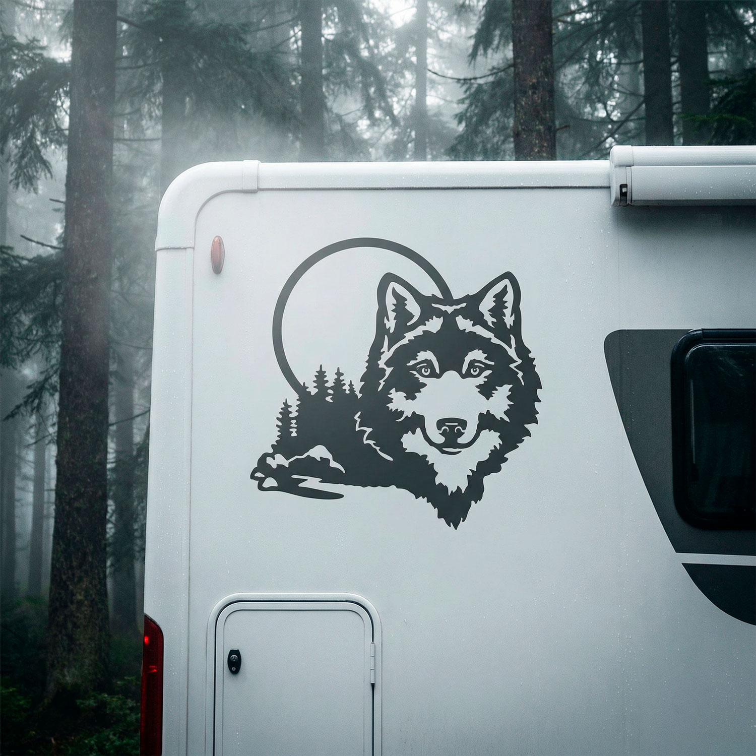 Camper van decals: Wolf in the forest