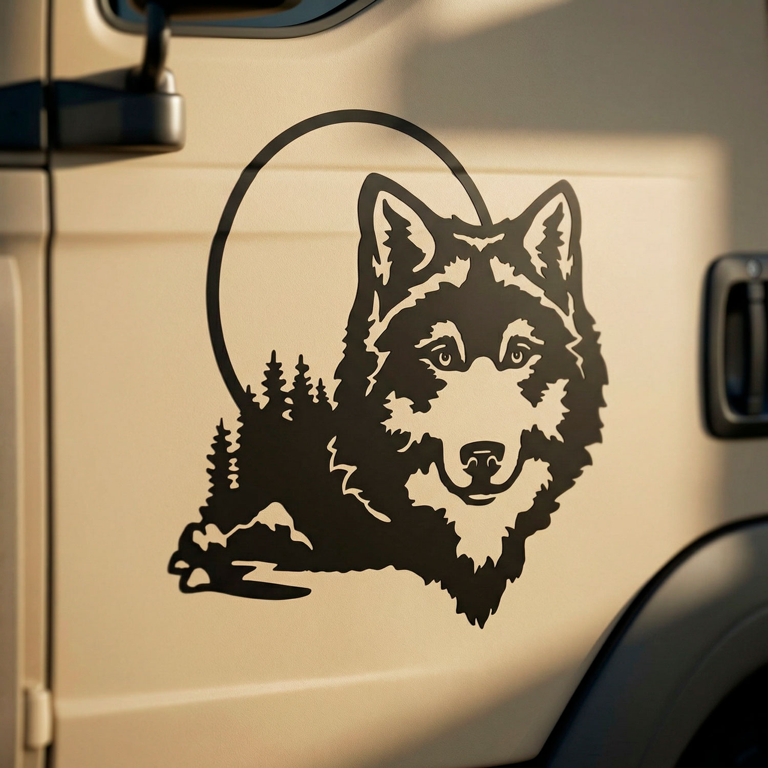 Camper van decals: Wolf in the forest