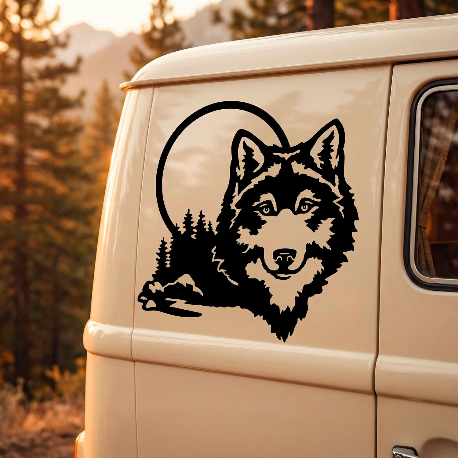 Camper van decals: Wolf in the forest