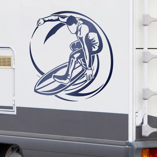 Camper van decals: Surfing a big wave