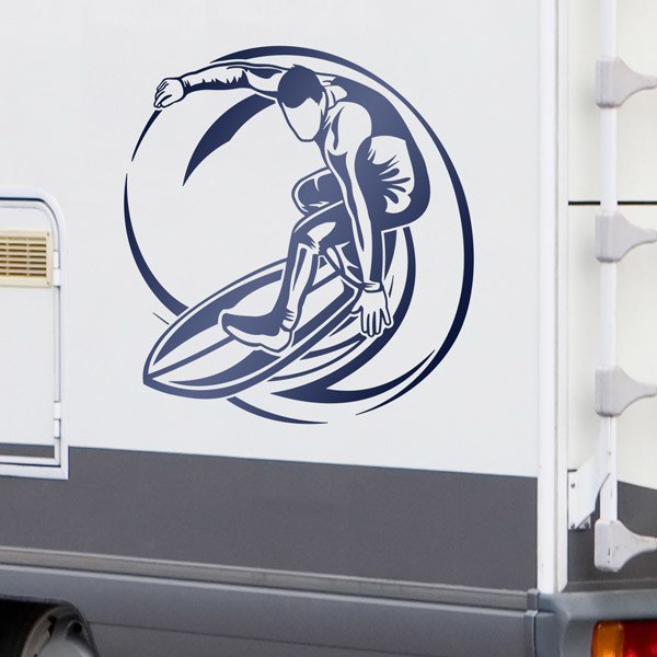 Camper van decals: Surfing a big wave