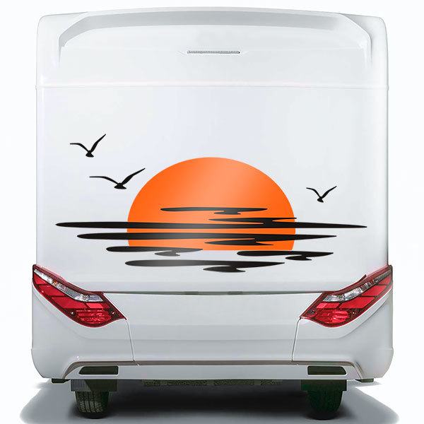 Camper van decals: Sunset among clouds and birds