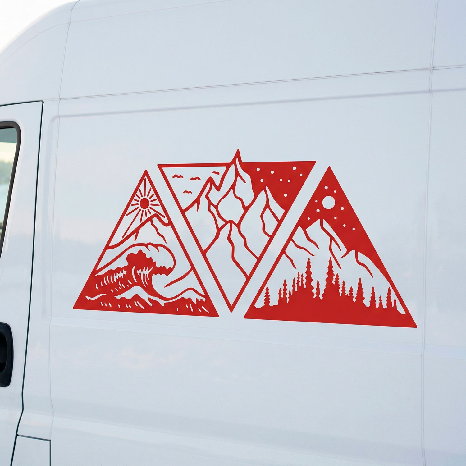 Camper van decals: Day, night, mountain, and beach