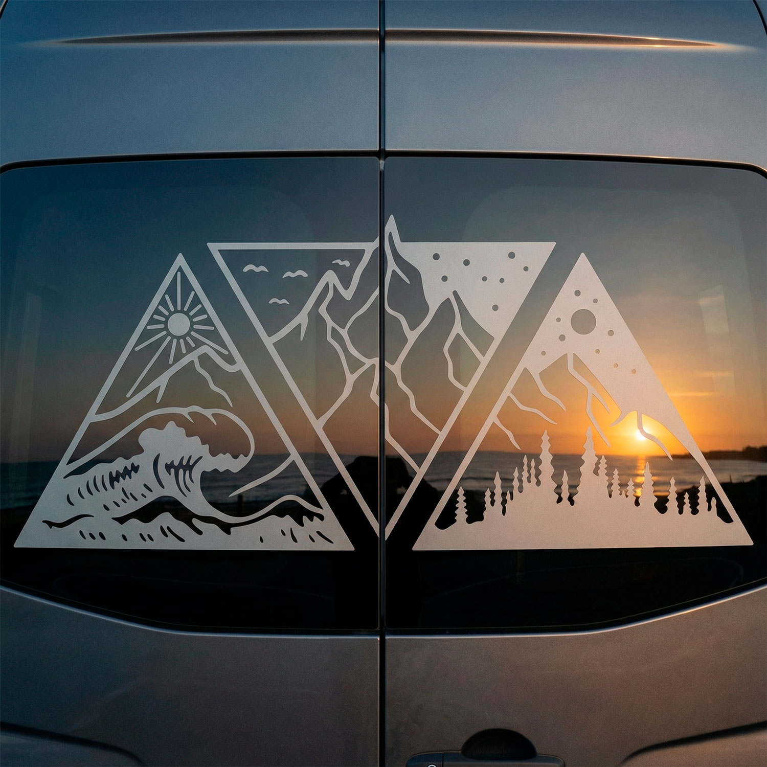 Camper van decals: Day, night, mountain, and beach