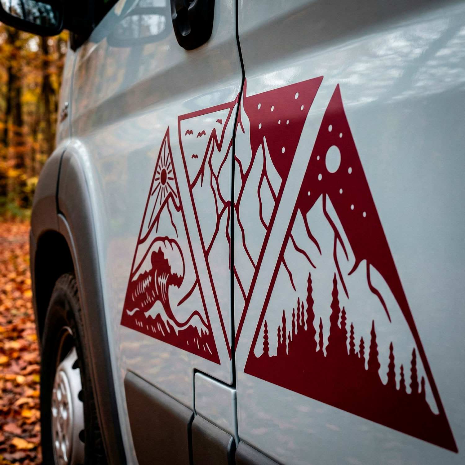 Camper van decals: Day, night, mountain, and beach