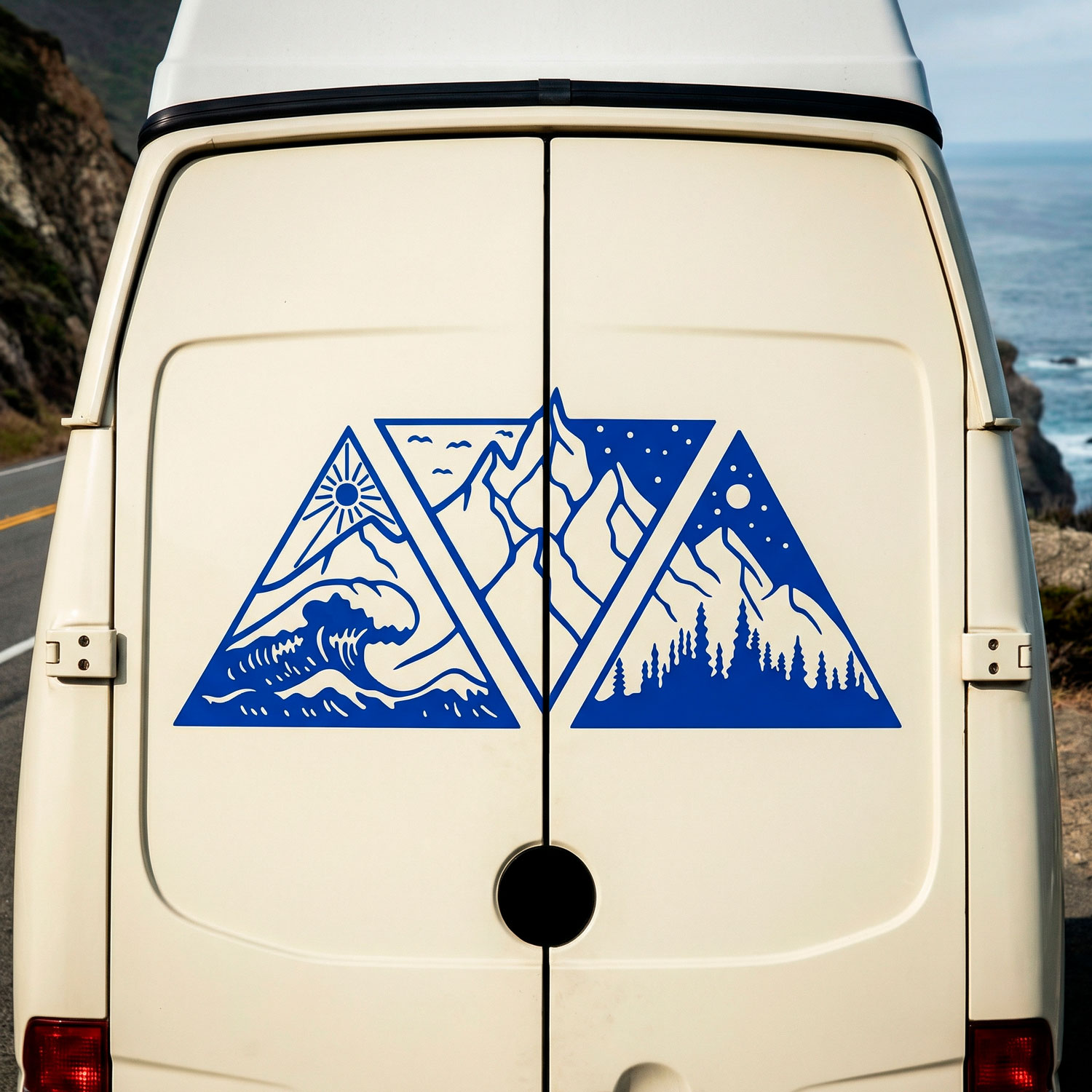 Camper van decals: Day, night, mountain, and beach