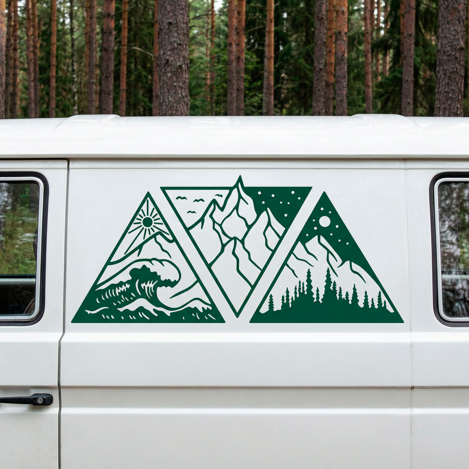 Camper van decals: Day, night, mountain, and beach