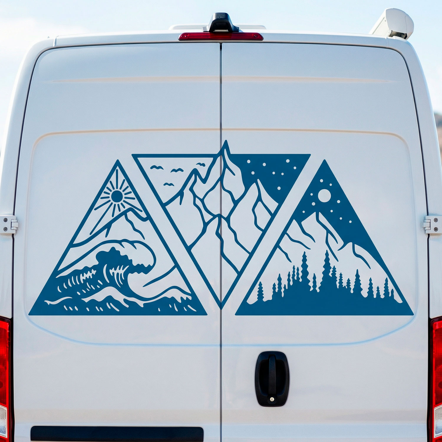 Camper van decals: Day, night, mountain, and beach