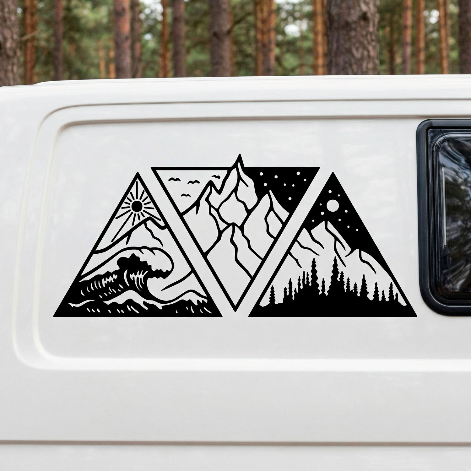 Camper van decals: Day, night, mountain, and beach