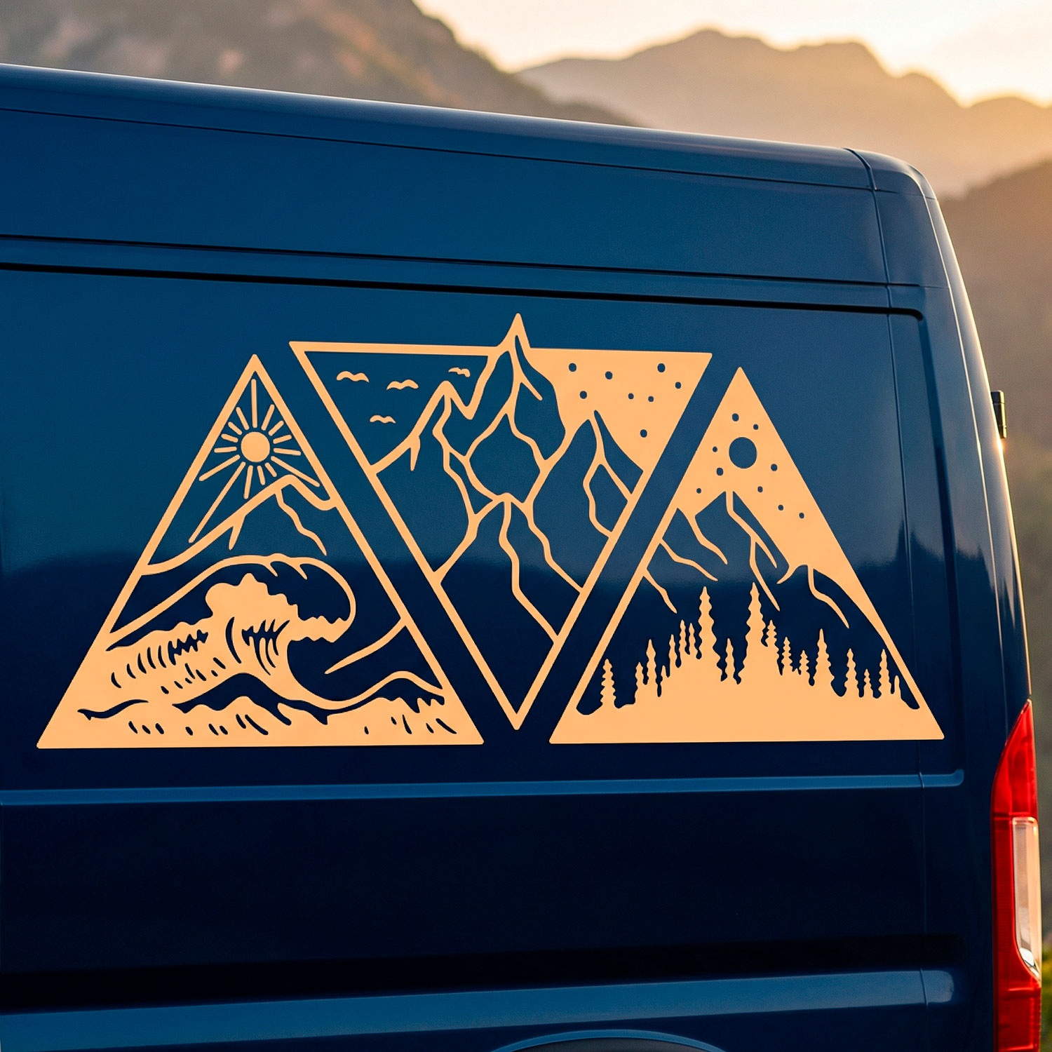 Camper van decals: Day, night, mountain, and beach