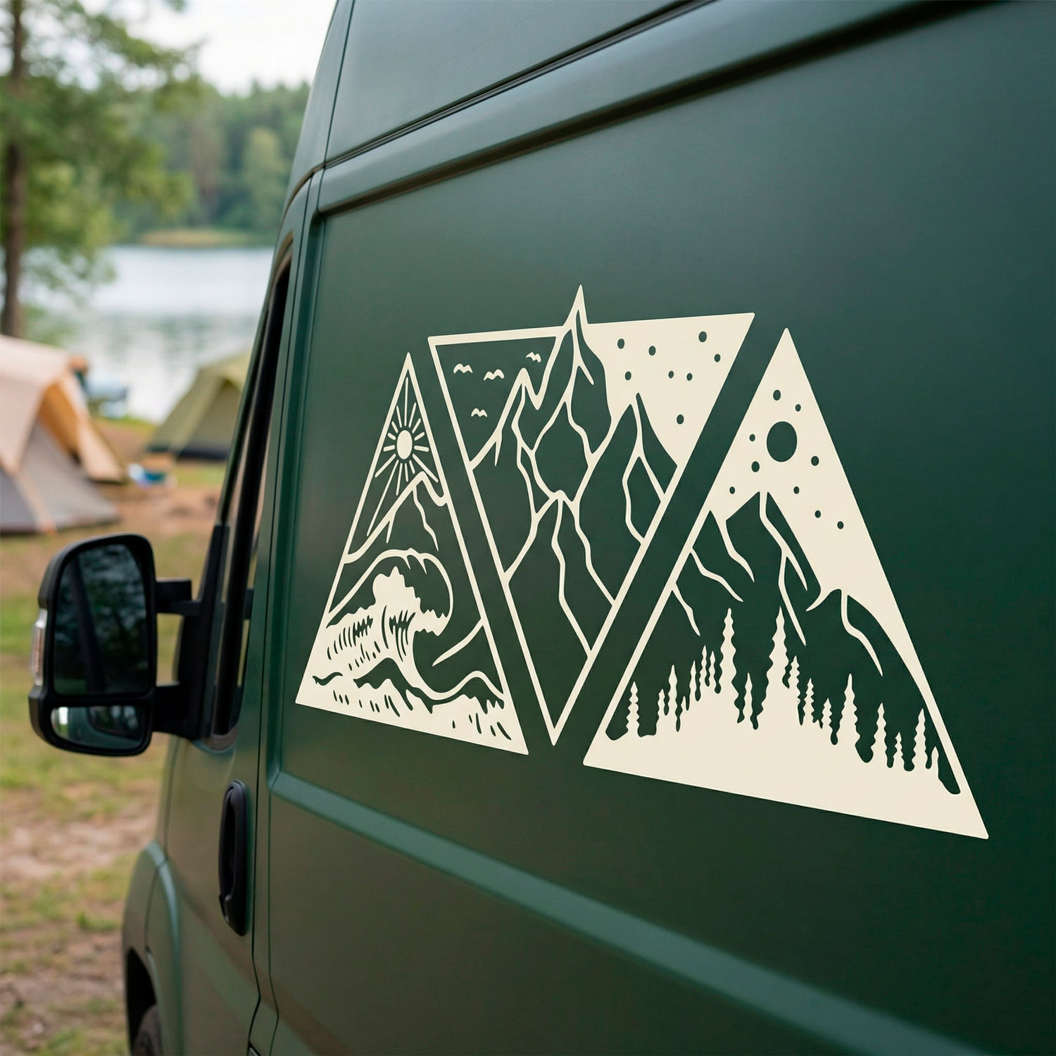 Camper van decals: Day, night, mountain, and beach
