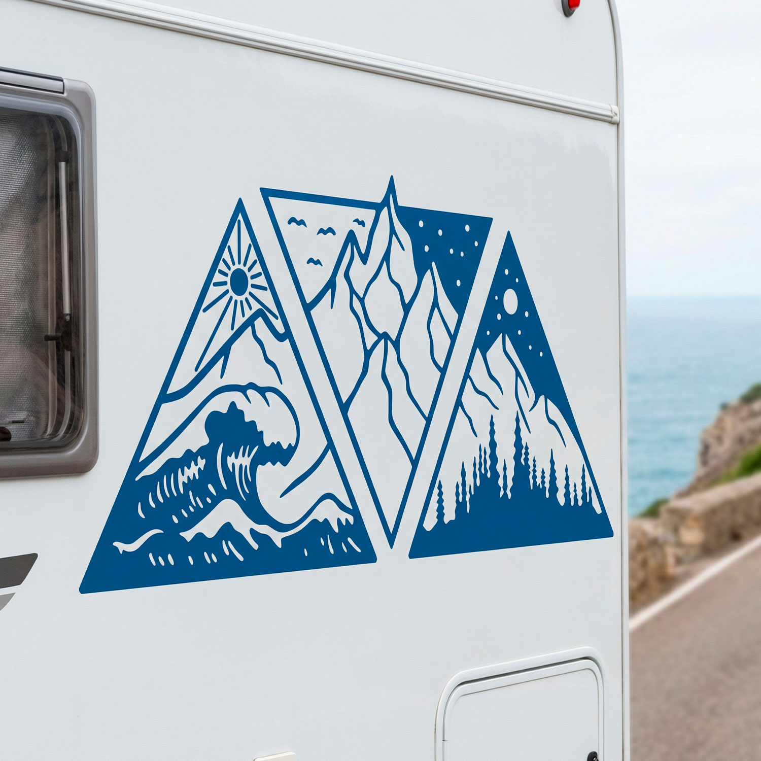 Camper van decals: Day, night, mountain, and beach