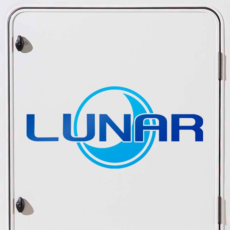 2x Lunar Domed Resin Caravan Decal Sticker – 3D Blue & Gold – 89mm X 38mm #R20