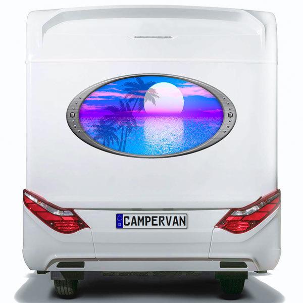 Car & Motorbike Stickers: Elliptical frame moon and palm trees