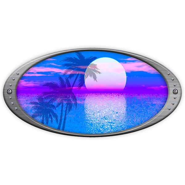 Car & Motorbike Stickers: Elliptical frame moon and palm trees