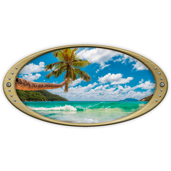 Car & Motorbike Stickers: Elliptical frame palm tree on the beach 0