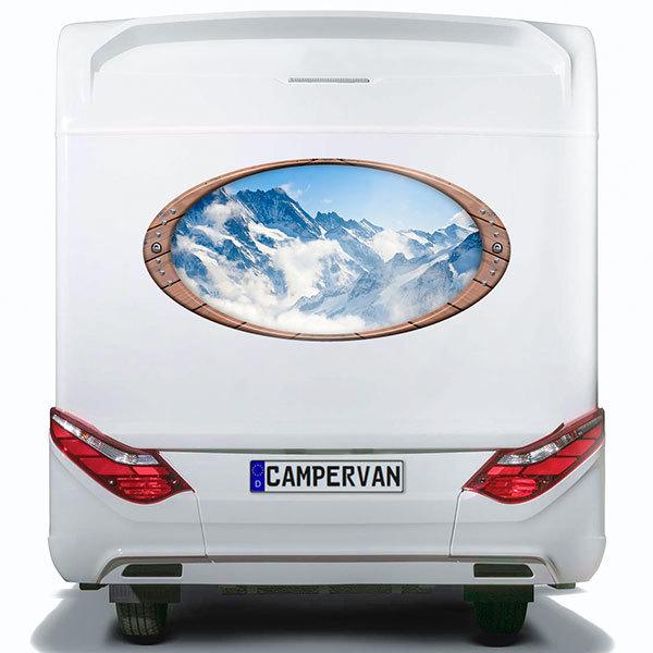 Camper van decals: Elliptical frame snowy mountains