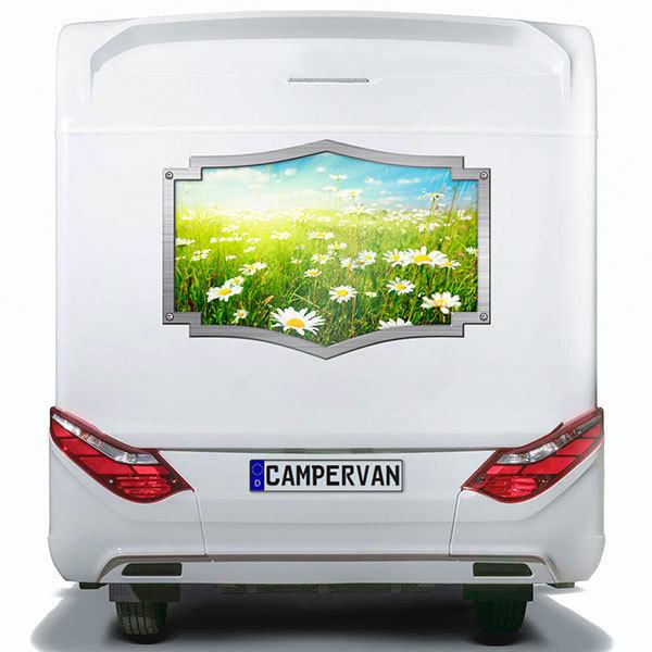 Car & Motorbike Stickers: Ornamental frame daisy field