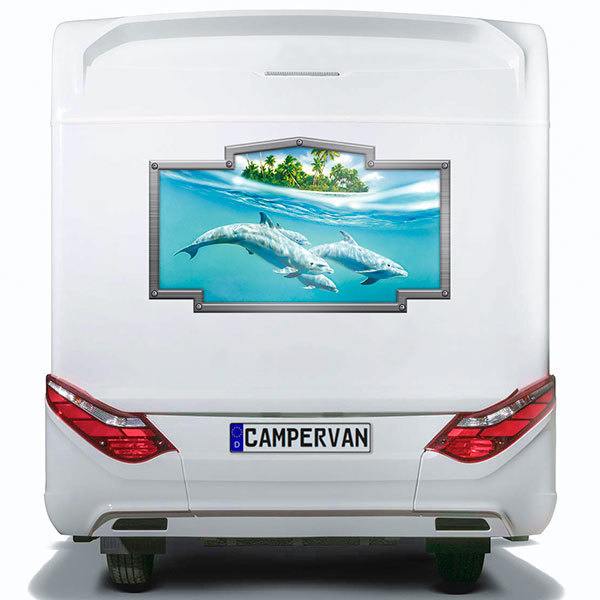 Car & Motorbike Stickers: Vintage frame Caribbean dolphins