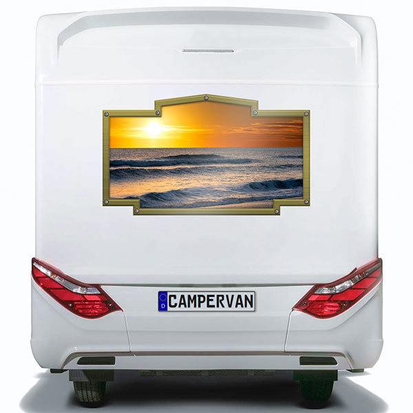 Camper van decals: Vintage frame sunrise on the beach