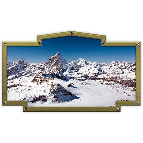Camper van decals: Vintage frame snowy mountains