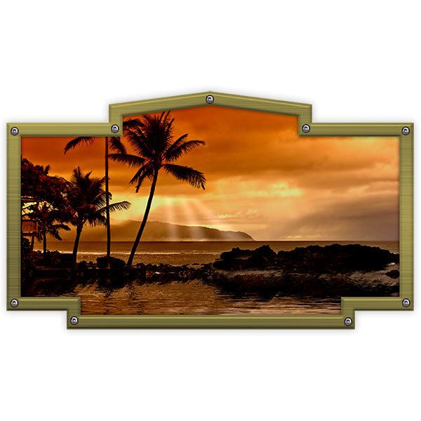 Camper van decals: Vintage frame sunset among palm trees