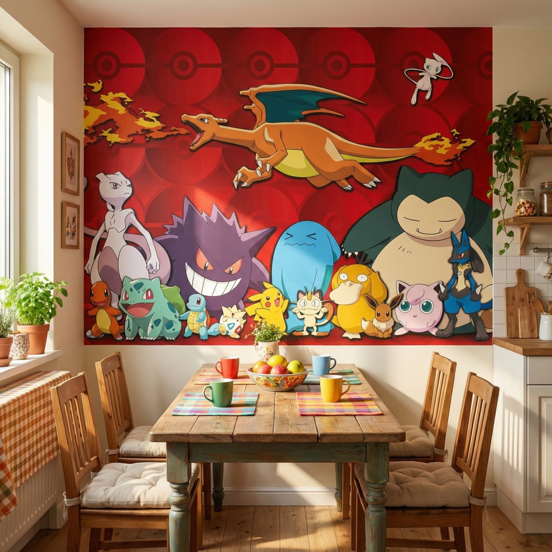 Pokemon wall mural in a kids room