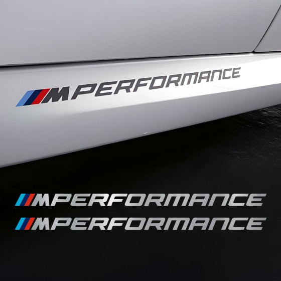Car tuning stickers: M Performance lettering on a BMW side skirt