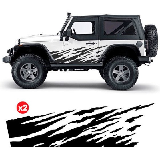 Car decals: torn stripe graphics on the side of a Jeep Wrangler
