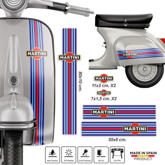 Vespa stickers: retro racing stripe kit for a scooter, with measurements