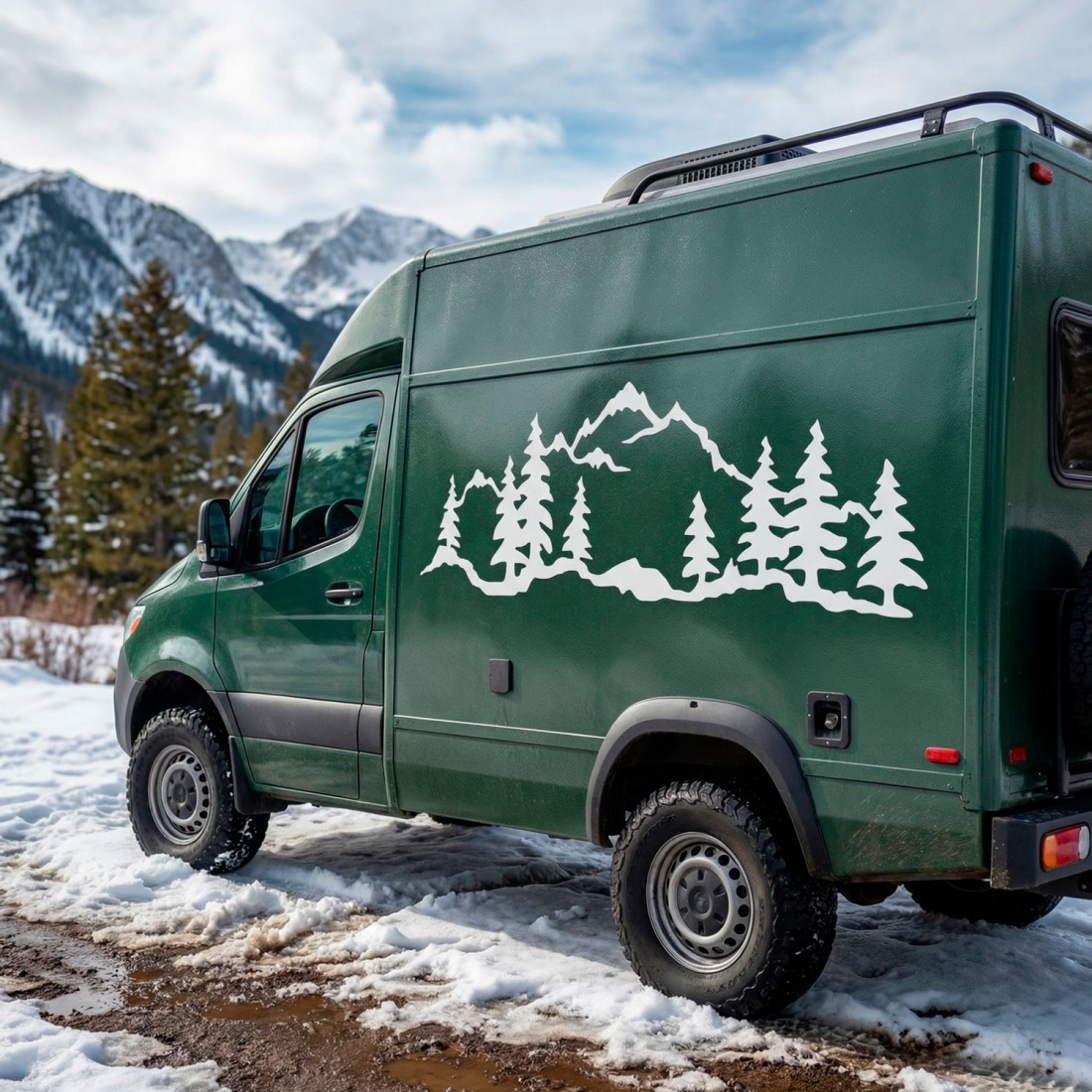 Mountain and nature decal for a campervan